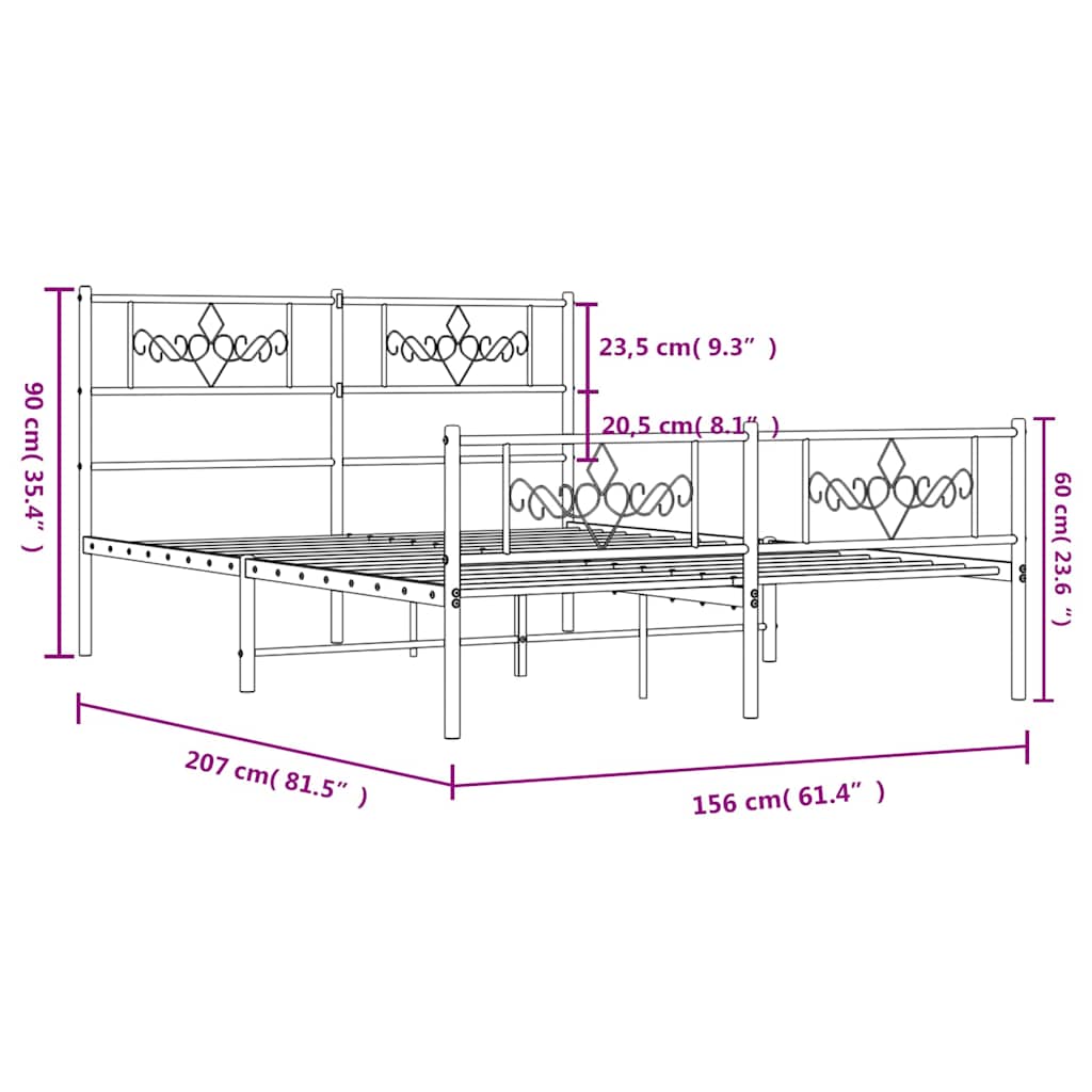 Bed Frame | White | Powder-Coated Steel | Double | Bed Frame