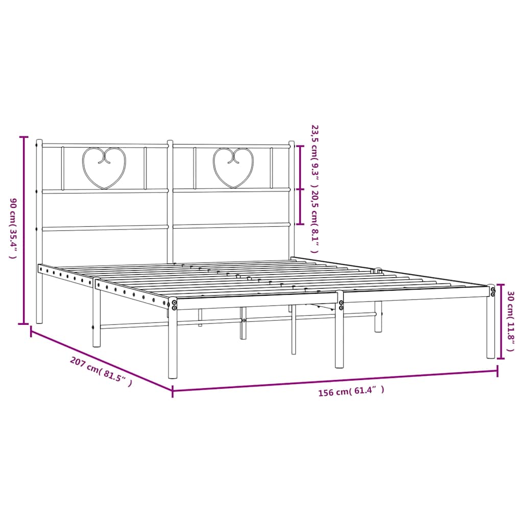 Metal Bed Frame without Mattress with Headboard Black 150x200cm