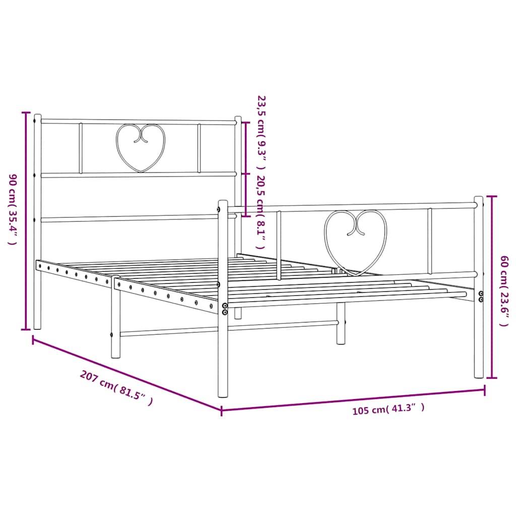 Metal Bed Frame without Mattress with Footboard Black 100x200cm