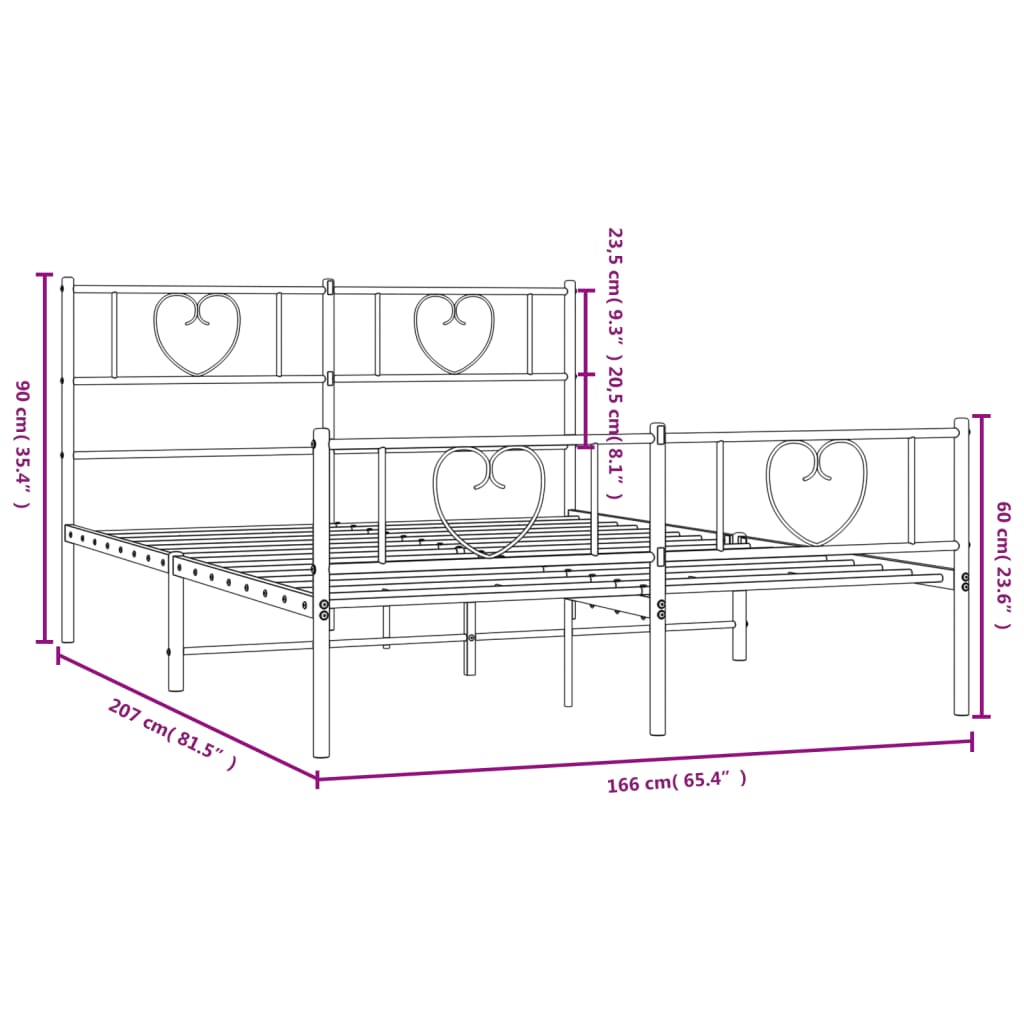 Metal Bed Frame without Mattress with Footboard Black 160x200cm