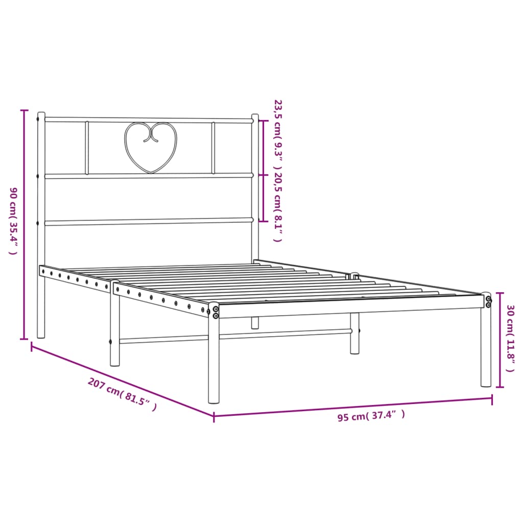 Metal Bed Frame without Mattress with Headboard White 90x200cm