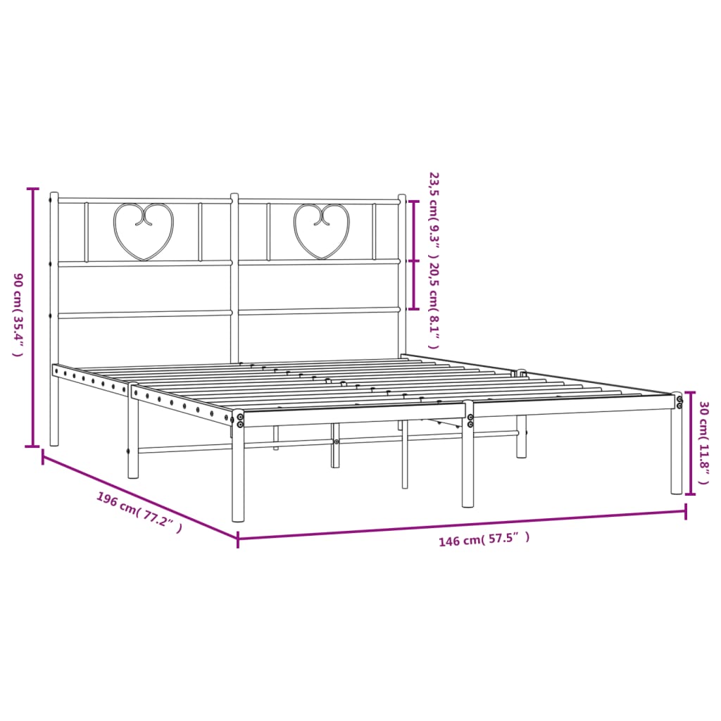 Metal Bed Frame without Mattress with Headboard White 140x190cm