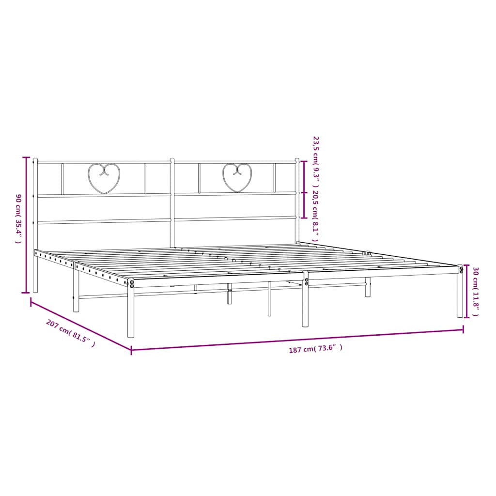 Metal Bed Frame without Mattress with Headboard White 180x200cm