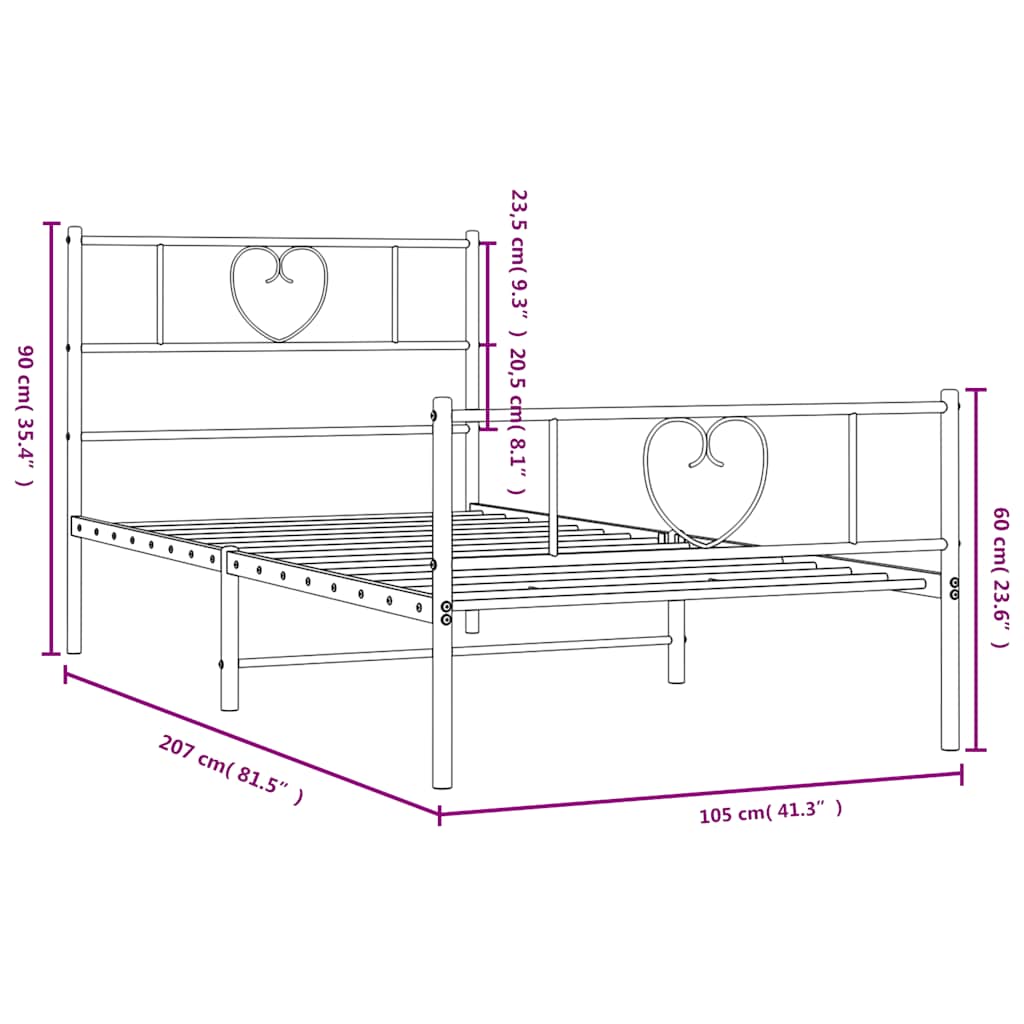 Metal Bed Frame without Mattress with Footboard White 100x200cm