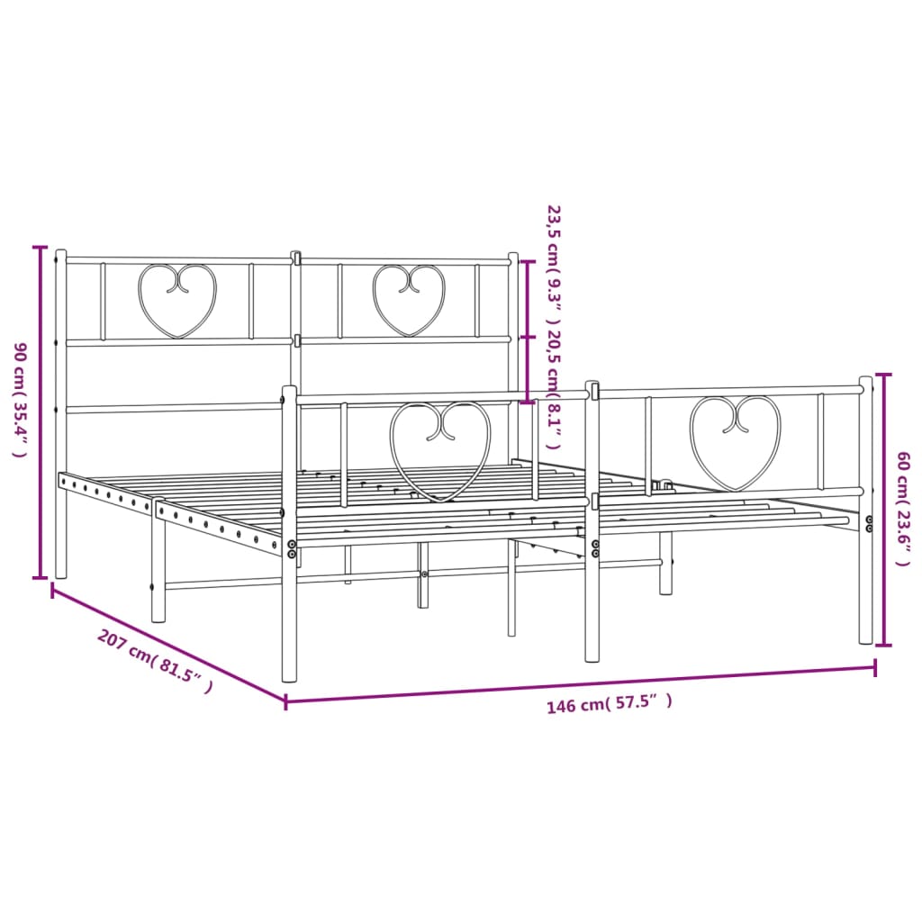 Metal Bed Frame without Mattress with Footboard White 140x200cm