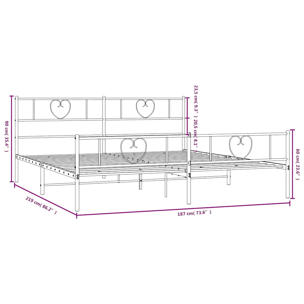 Metal Bed Frame without Mattress with Footboard White 183x213cm