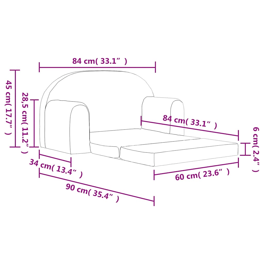 Kids'Sofa Bed 2-Seater Cream Soft Plush