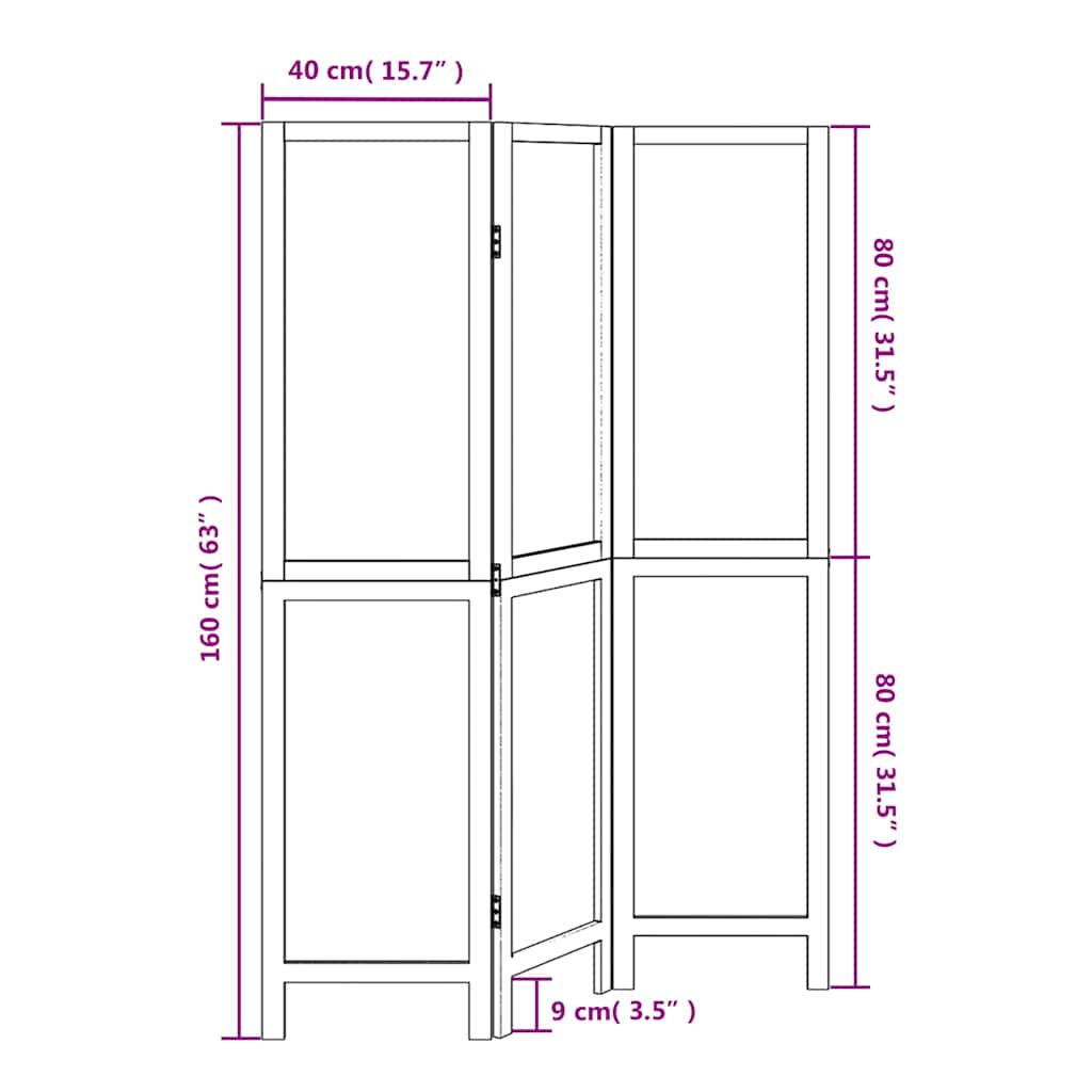 Room Divider 3 Panels White Solid Wood Paulownia