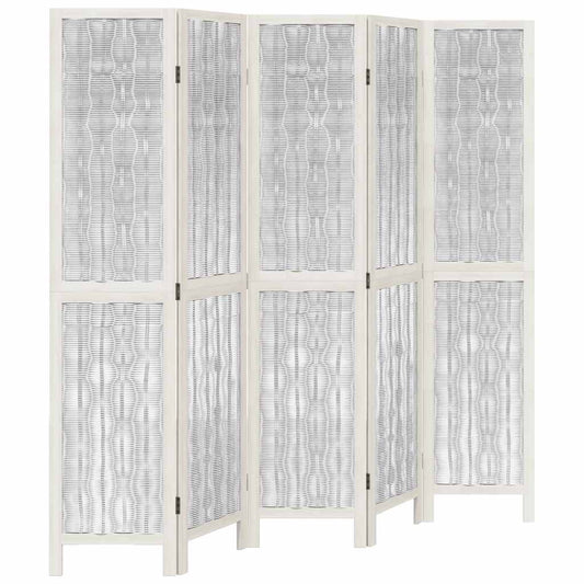 Room Divider 5 Panels White Solid Wood Paulownia