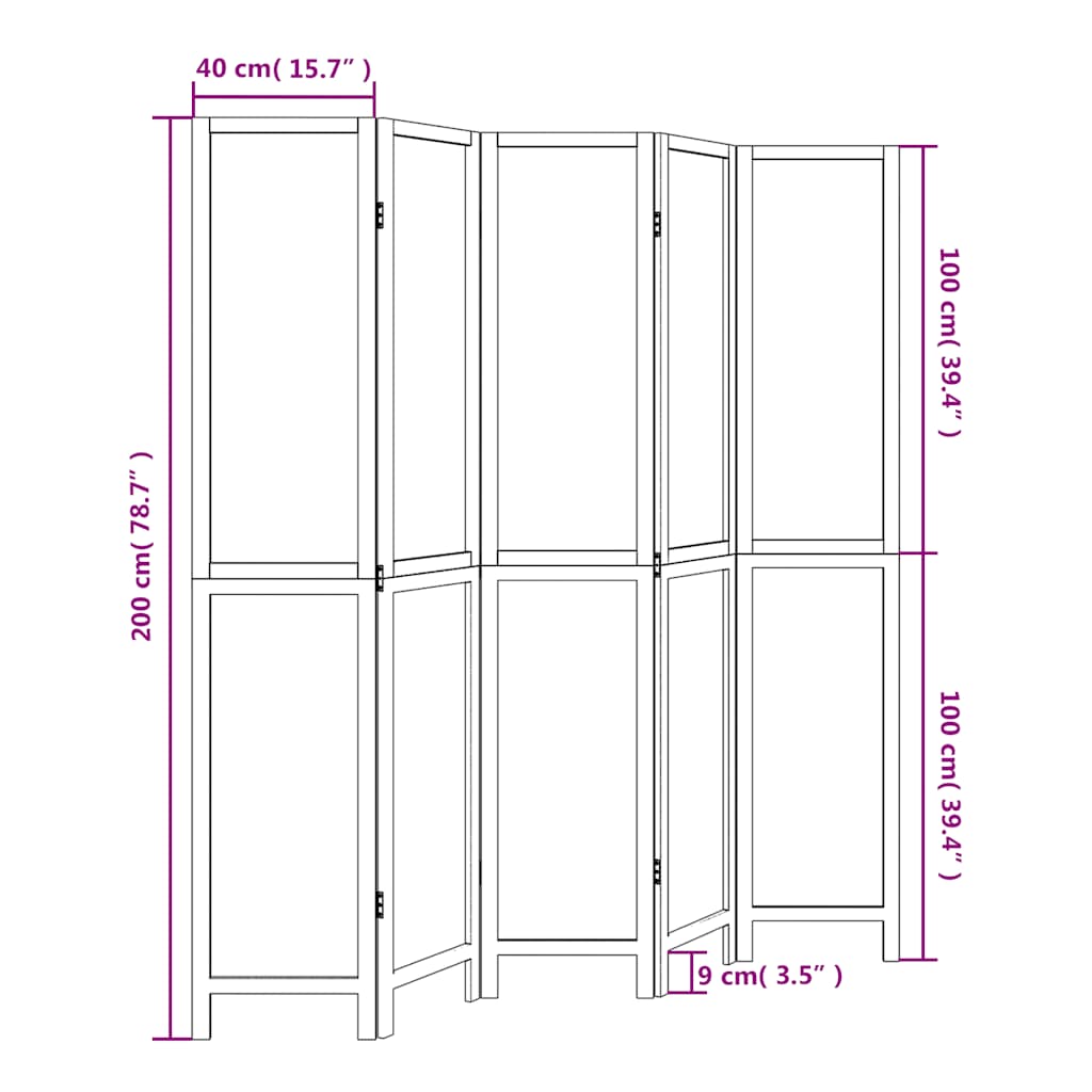 Room Divider 5 Panels White Solid Wood Paulownia