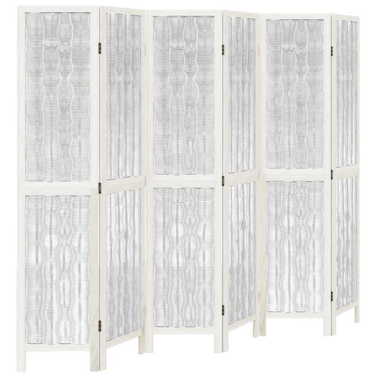 Room Divider 6 Panels White Solid Wood Paulownia
