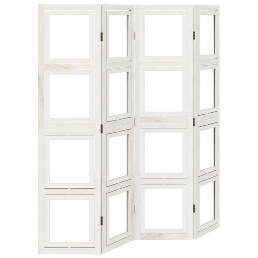 Room Divider 4 Panels White Solid Wood Paulownia