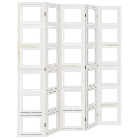 Room Divider 5 Panels White Solid Wood Paulownia