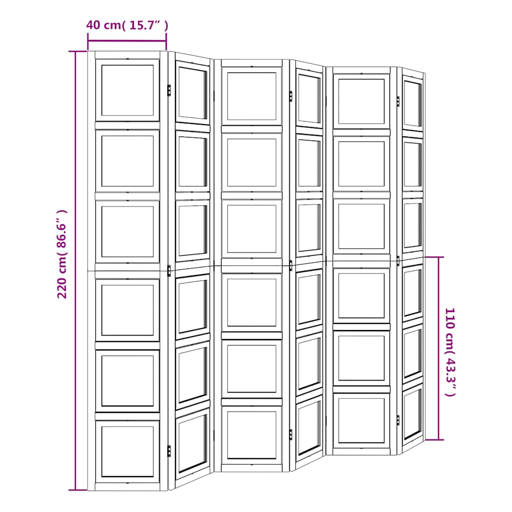 Room Divider 6 Panels White Solid Wood Paulownia