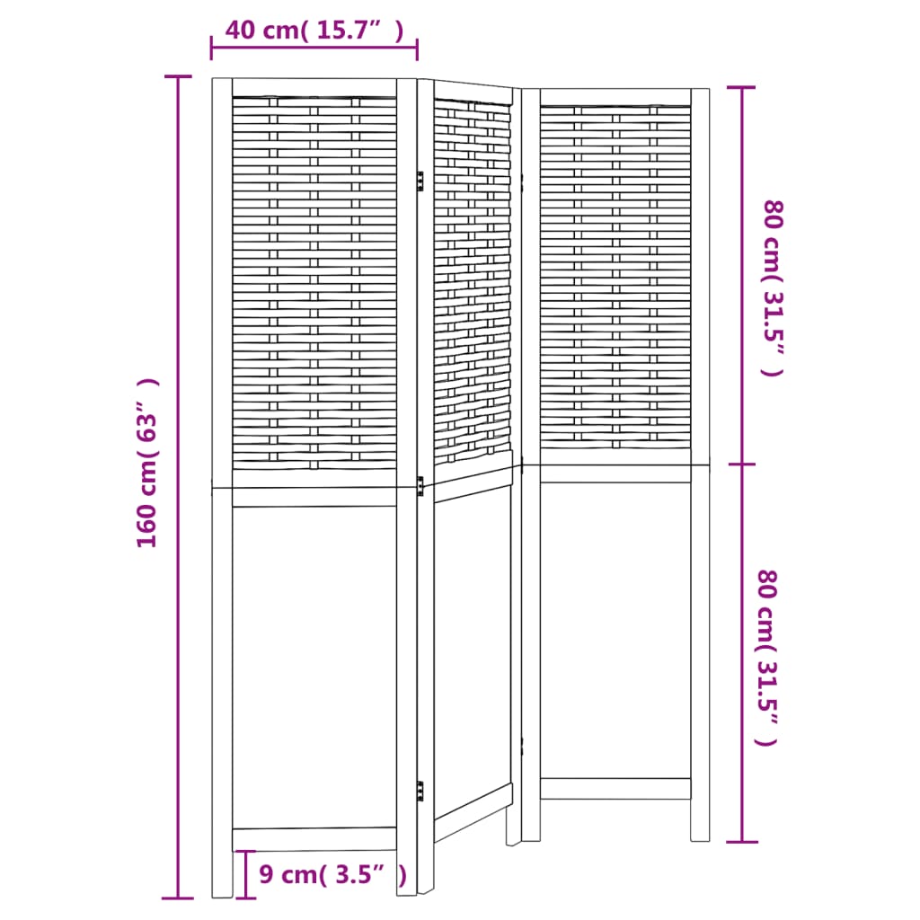 Room Divider 3 Panels Dark Brown Solid Wood Paulownia