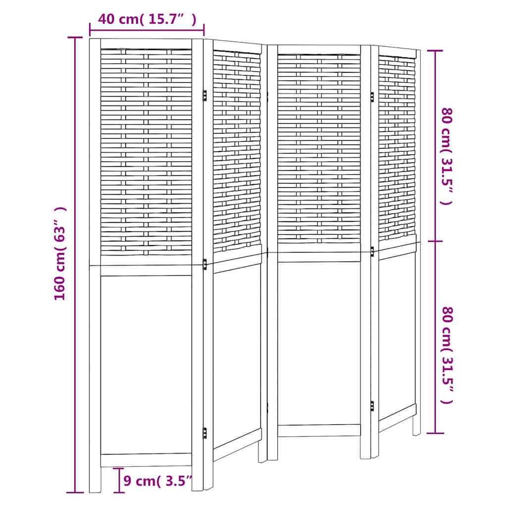 Room Divider 4 Panels Dark Brown Solid Wood Paulownia