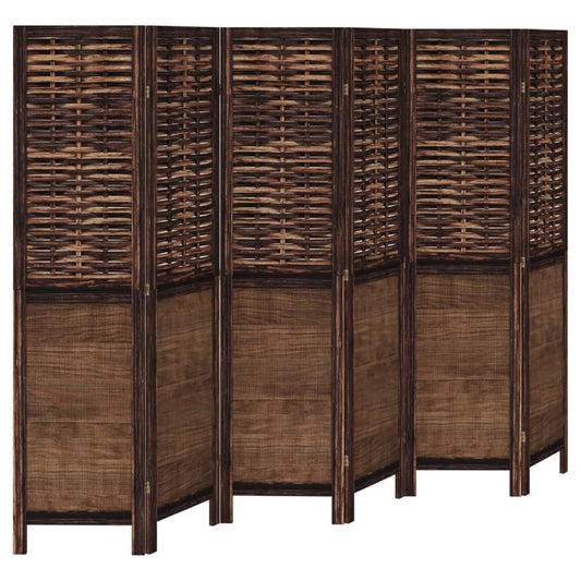 Room Divider 6 Panels Dark Brown Solid Wood Paulownia