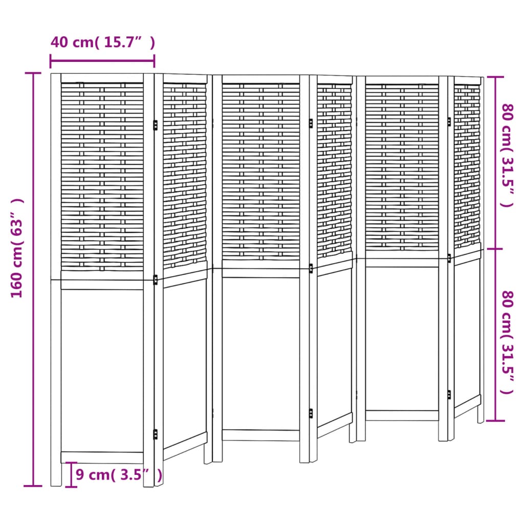 Room Divider 6 Panels Dark Brown Solid Wood Paulownia