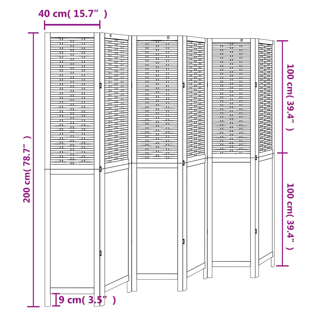 Room Divider 6 Panels White Solid Wood Paulownia