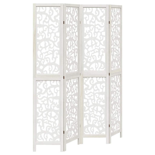 Room Divider 4 Panels White Solid Wood Paulownia