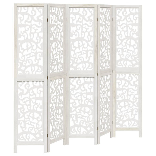 Room Divider 5 Panels White Solid Wood Paulownia