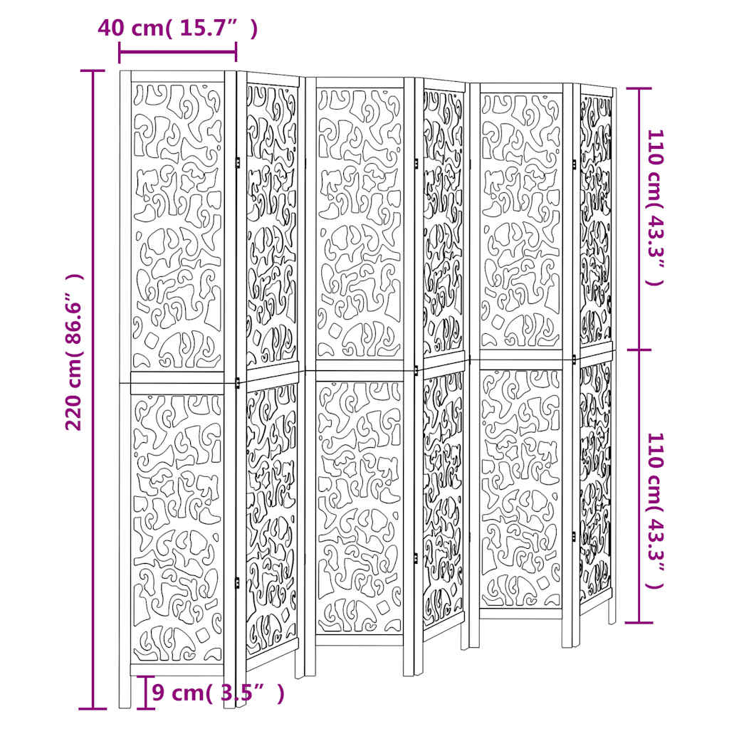 Room Divider 6 Panels White Solid Wood Paulownia