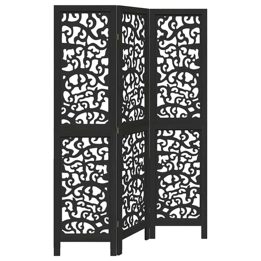 Room Divider 3 Panels Black Solid Wood Paulownia