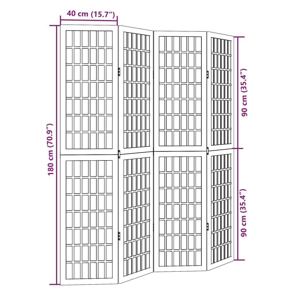 Room Divider 4 Panels Black Solid Wood Paulownia