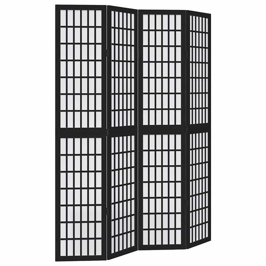 Room Divider 4 Panels Black Solid Wood Paulownia