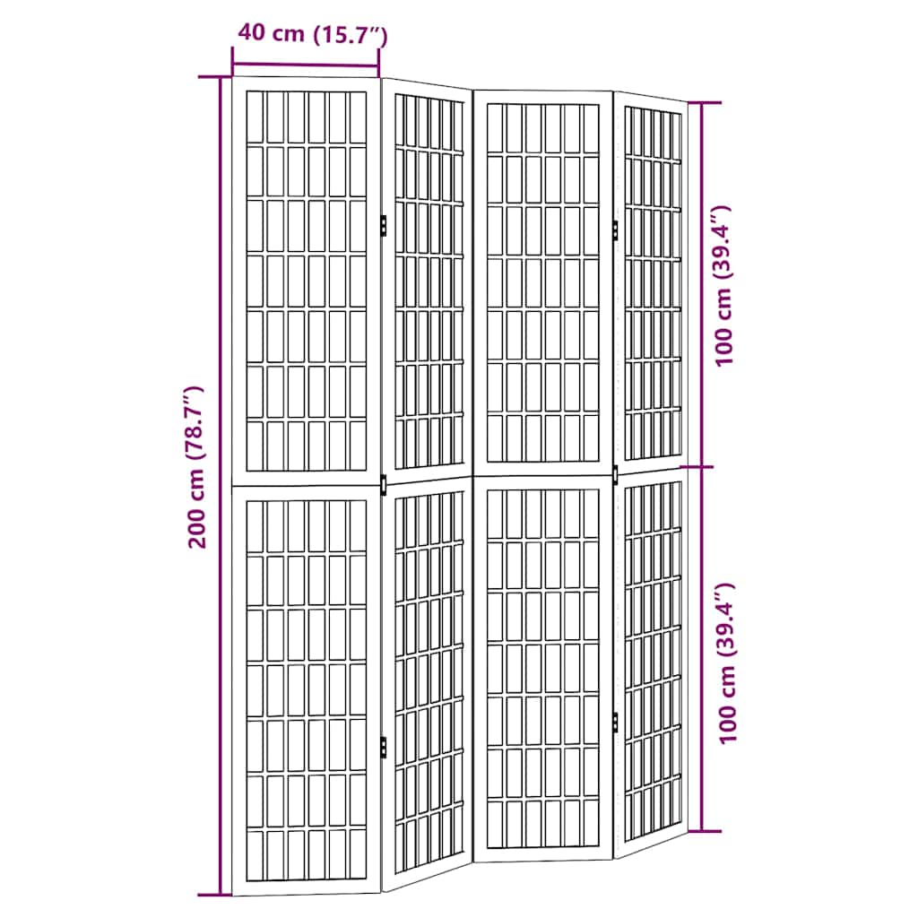 Room Divider 4 Panels Black Solid Wood Paulownia