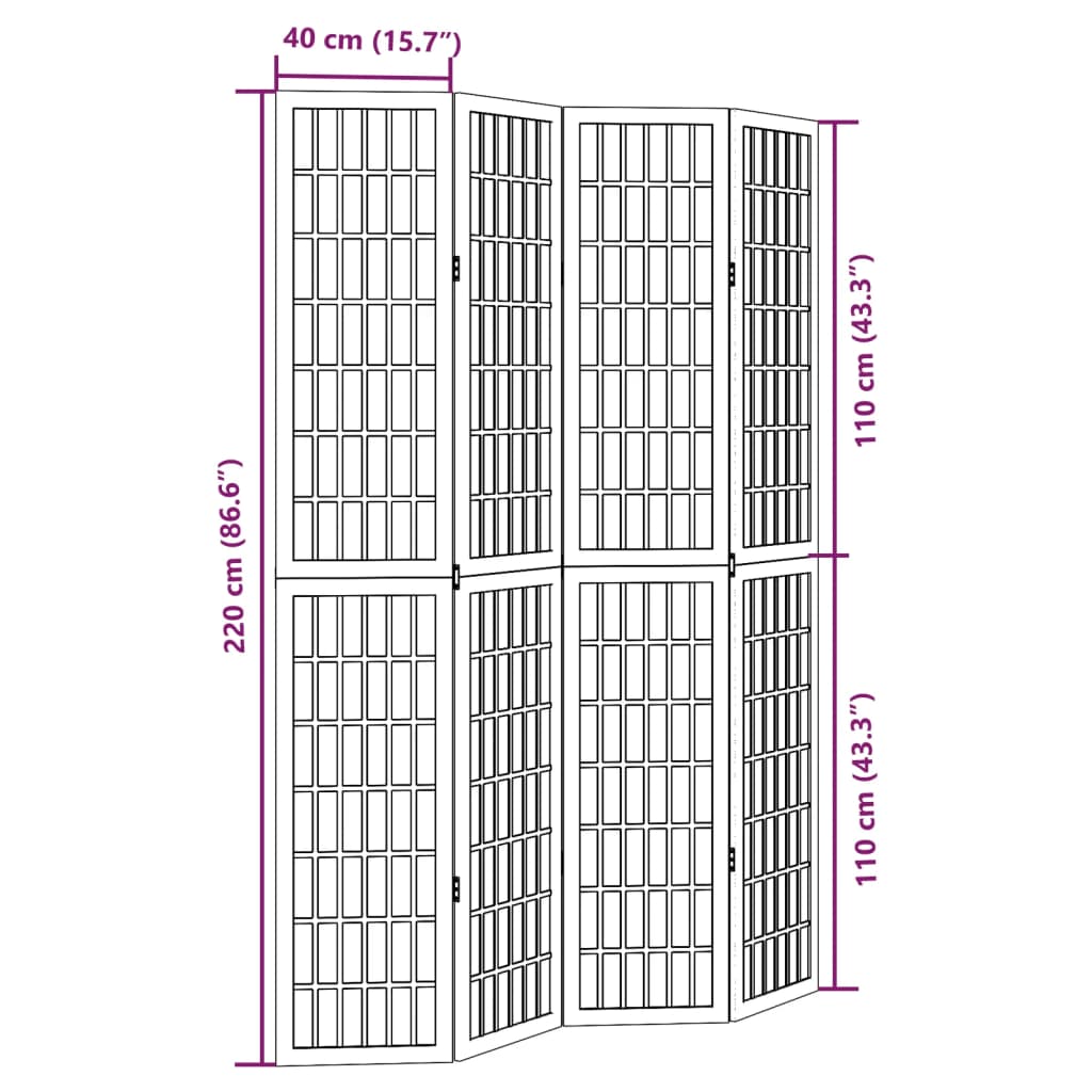 Room Divider 4 Panels Black Solid Wood Paulownia