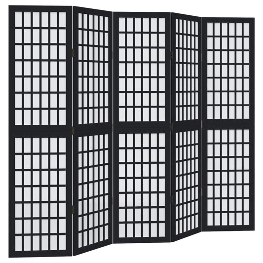 Room Divider 5 Panels Black Solid Wood Paulownia