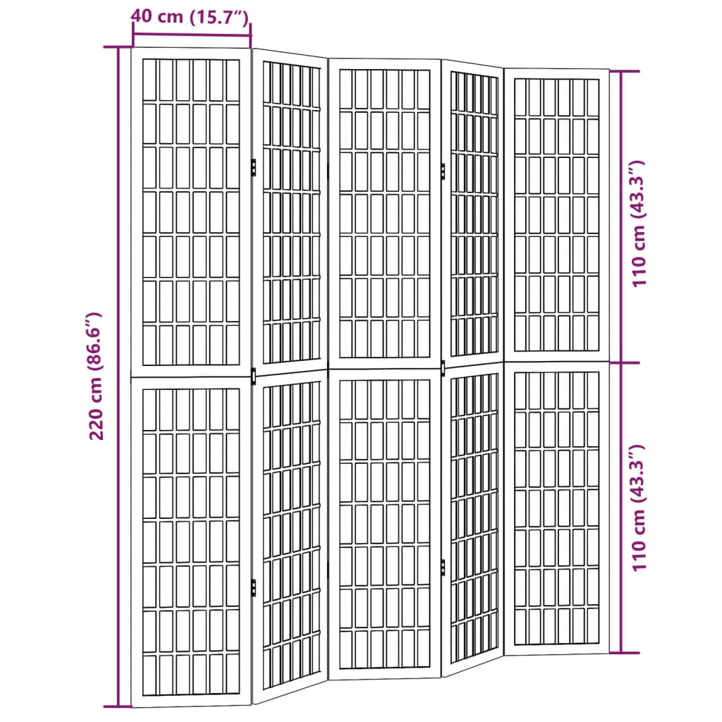 Room Divider 5 Panels Black Solid Wood Paulownia