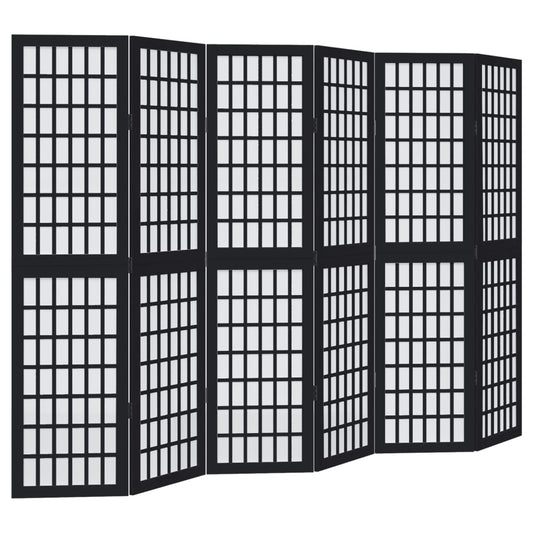 Room Divider 6 Panels Black Solid Wood Paulownia