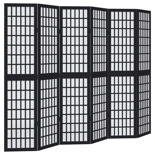 Room Divider 6 Panels Black Solid Wood Paulownia