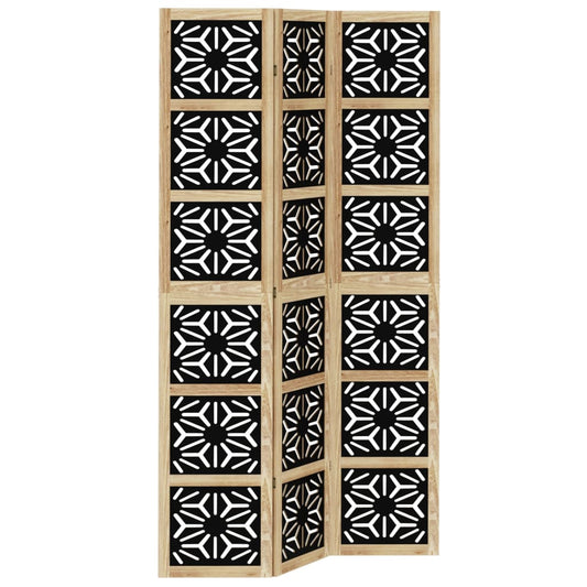Room Divider 3 Panels Brown and Black Solid Wood Paulownia