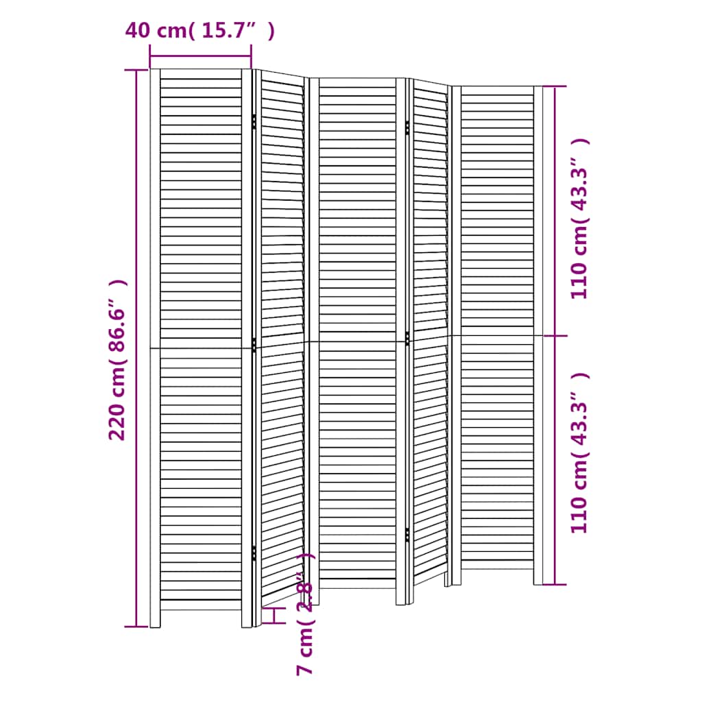 Room Divider 5 Panels White Solid Wood Paulownia