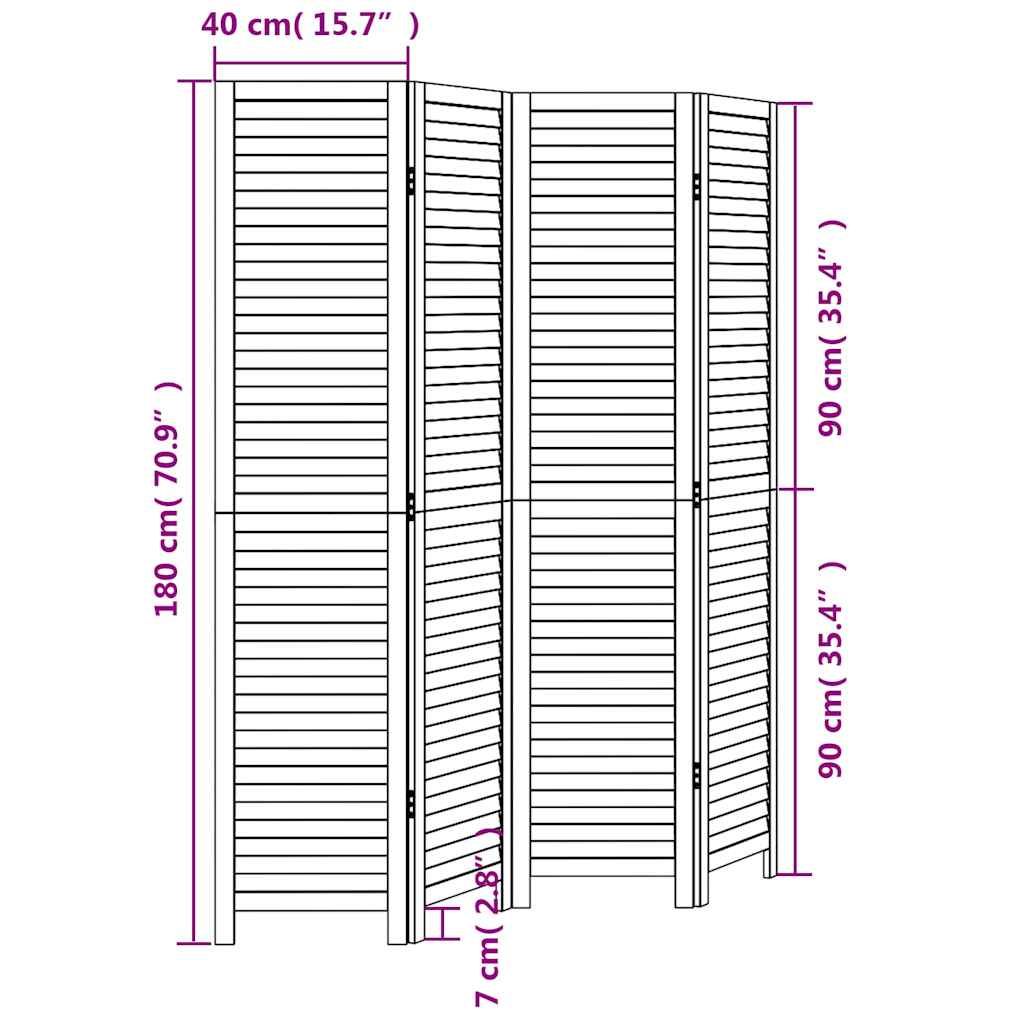 Room Divider 4 Panels Black Solid Wood Paulownia