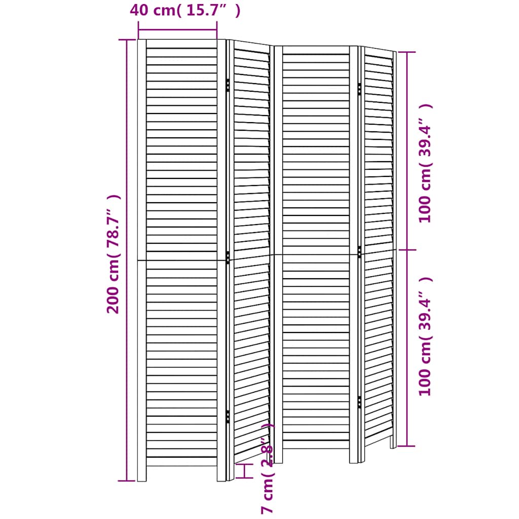 Room Divider 4 Panels Black Solid Wood Paulownia