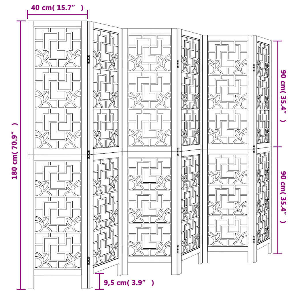 Room Divider 6 Panels Brown Solid Wood Paulownia
