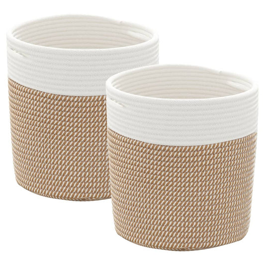 Storage Baskets 2 pcs Brown and White Ø28x28 cm Cotton