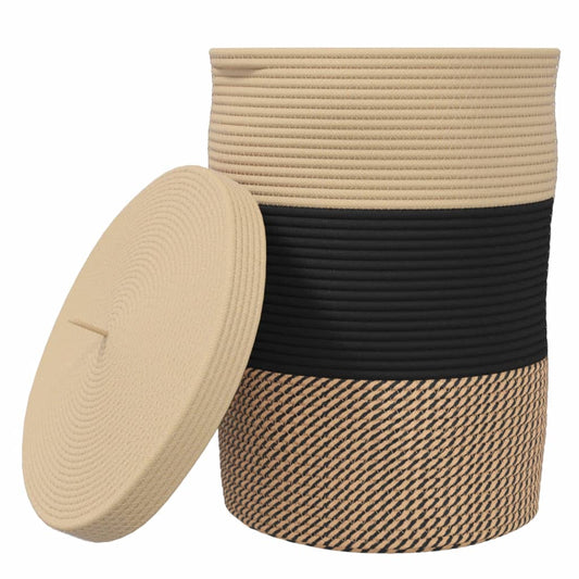 Storage Basket with Lid Black and Beige Ø37x50 cm Cotton