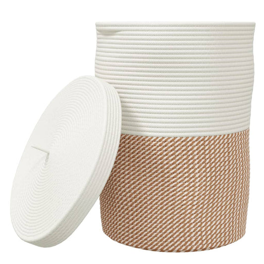 Storage Basket with Lid Brown and White Ø37x50 cm Cotton