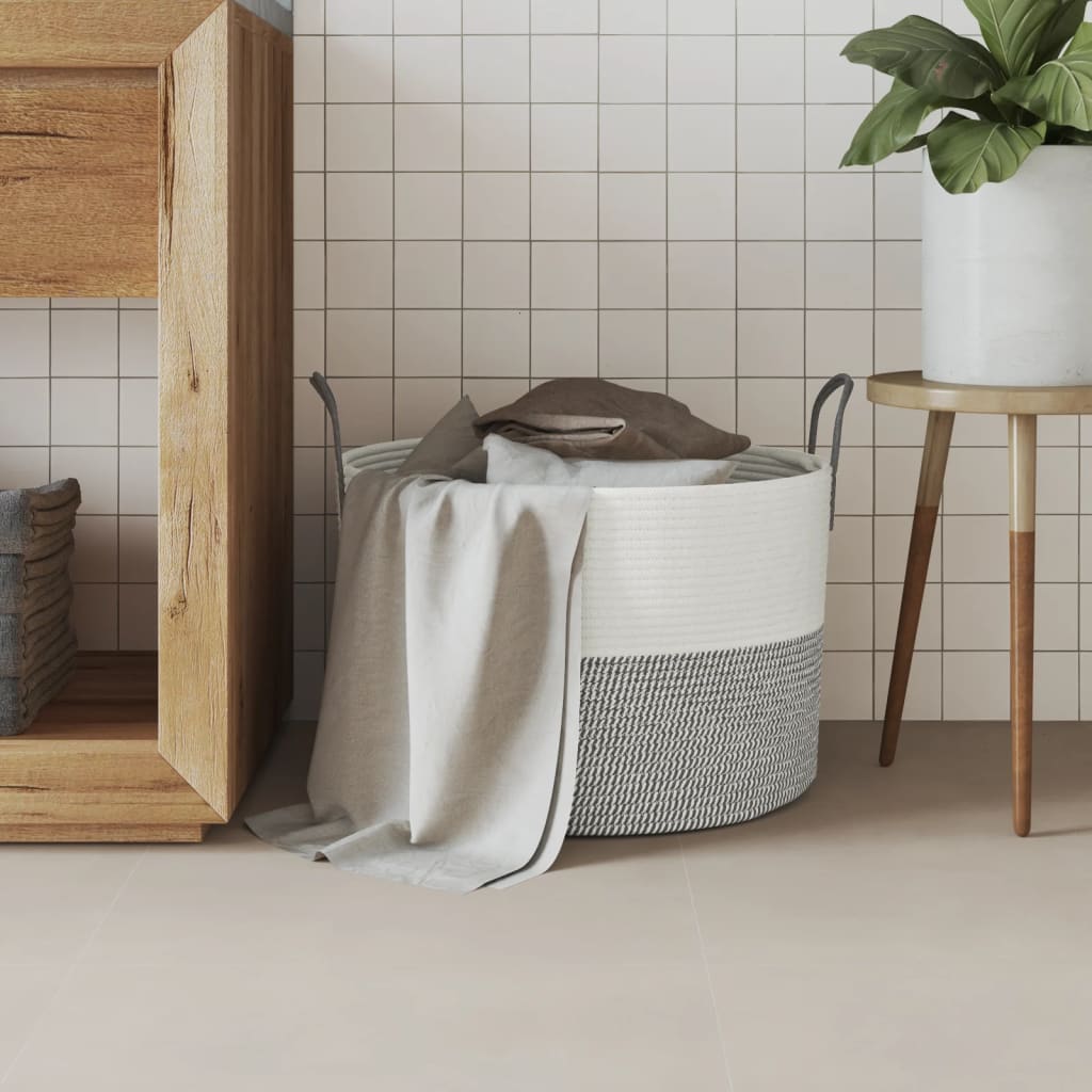 Storage Basket Grey and White Ø51x33 cm Cotton