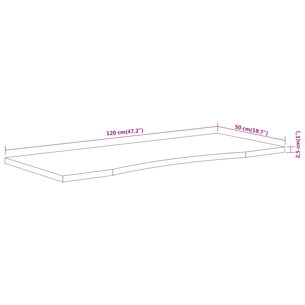 Desk Top 120x50x2.5 cm Rectangular Solid Wood Acacia