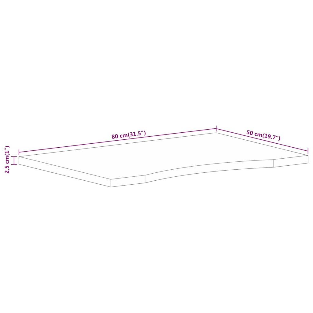 Desk Top with Curve 80x50x2.5 cm Solid Wood Rough Mango