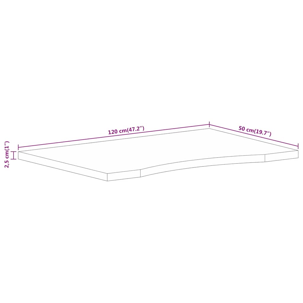 Desk Top with Curve 120x50x2.5 cm Solid Wood Rough Mango