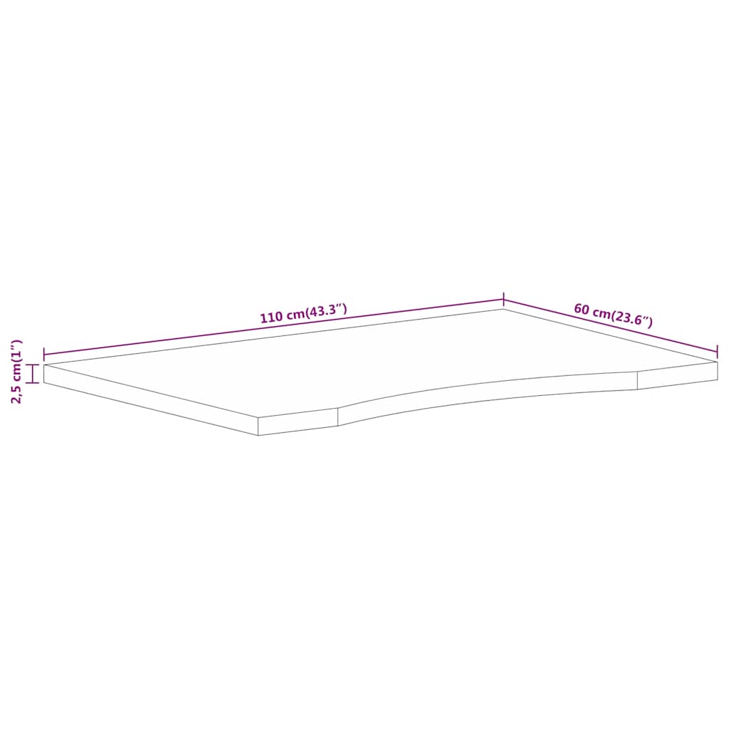 Desk Top with Curve 110x60x2.5 cm Solid Wood Rough Mango