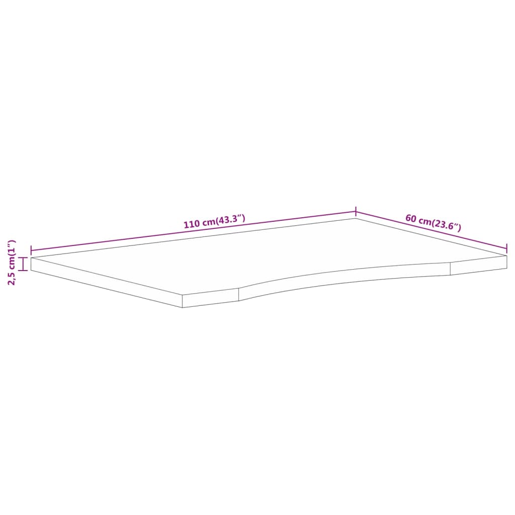 Desk Top with Curve 110x60x2.5 cm Solid Wood Rough Mango