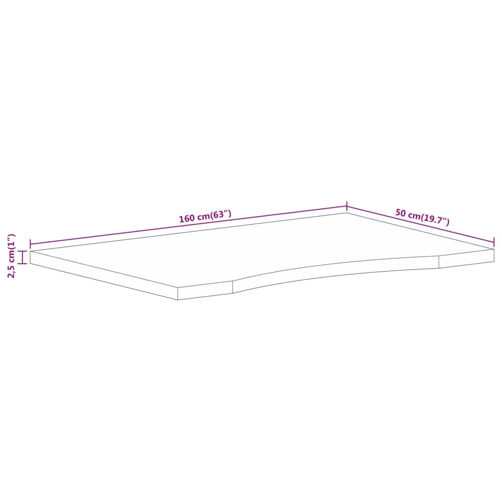Desk Top with Curve 160x50x2.5 cm Solid Wood Rough Mango